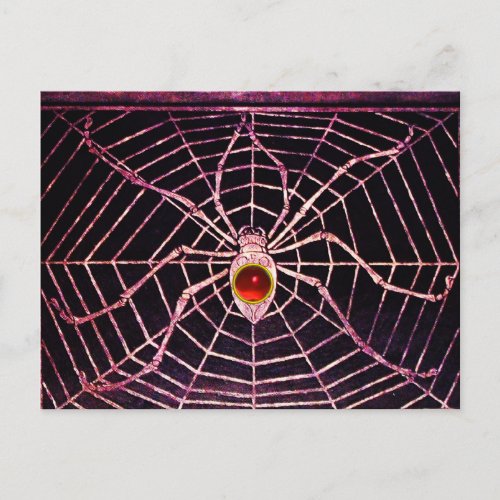 SPIDER AND WEB Red Ruby Black Postcard