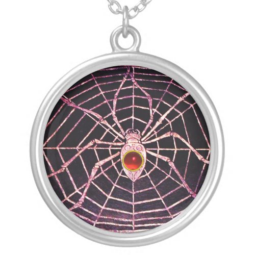 SPIDER AND WEB Red Ruby Black Silver Plated Necklace