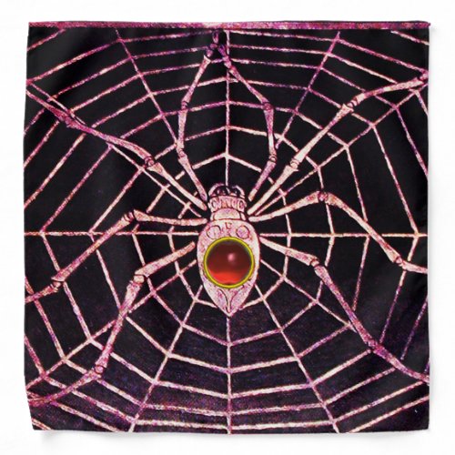 SPIDER AND WEB Red Ruby Gemstone Black Bandana