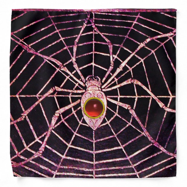 SPIDER AND WEB Red Ruby Gemstone Black Bandana (Front)