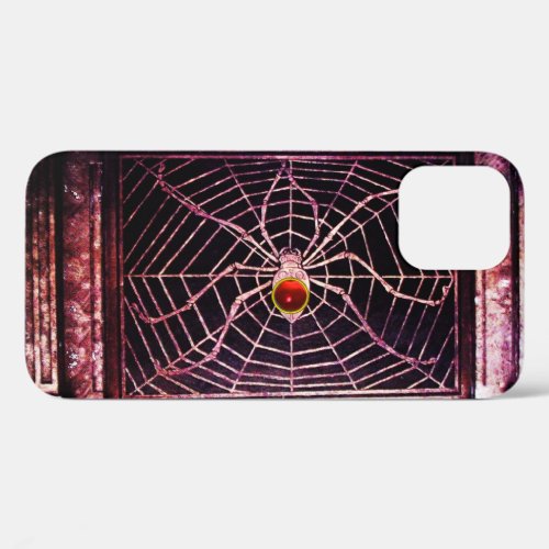 SPIDER AND WEB Red Ruby Gemstone Black iPhone 12 Case