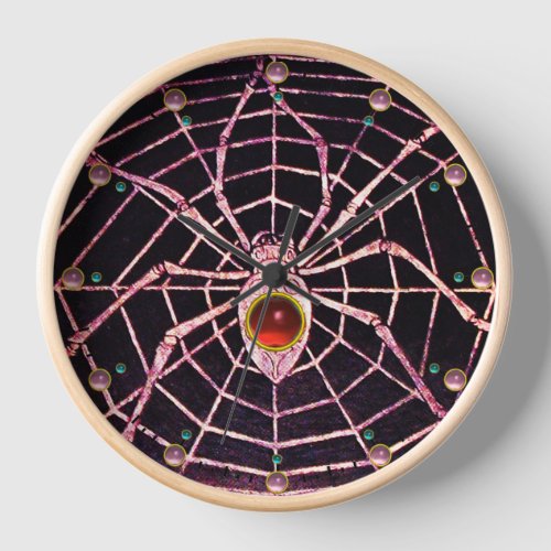 SPIDER AND WEB Red Ruby Gemstone Black Clock