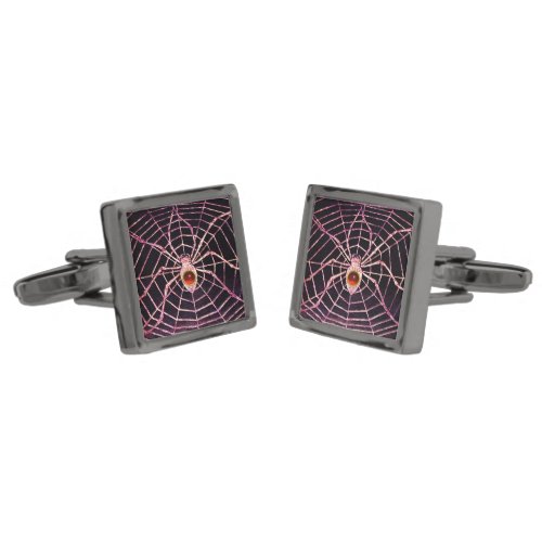 SPIDER AND WEB Red Ruby Gemstone Black Cufflinks