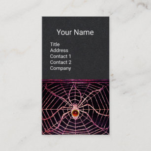 SPIDER AND WEB Red Ruby Gemstone Black Paper Business Card