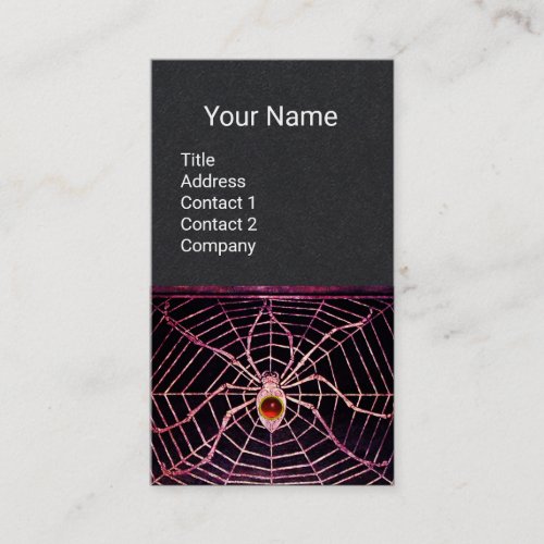 SPIDER AND WEB Red Ruby Gemstone Black Paper Business Card