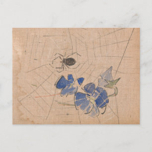 Spider and Web with Blue Flowers   Joseph Crawhall Postcard