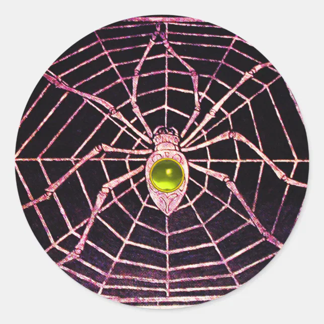 SPIDER AND WEB Yellow Topaz Black Classic Round Sticker | Zazzle