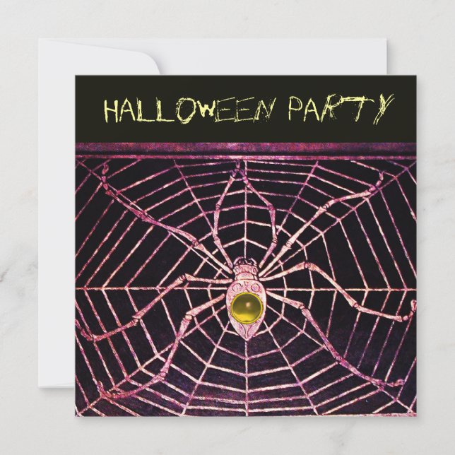 SPIDER AND WEB  YELLOW TOPAZ BLACK HALLOWEEN PARTY INVITATION (Front)