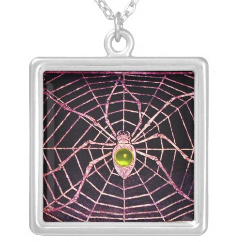 SPIDER AND WEB Yellow Topaz Black Silver Plated Necklace