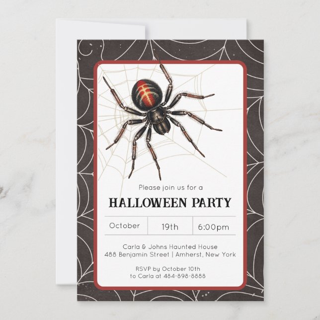 Spider Black Widow Halloween Party Invitation (Front)