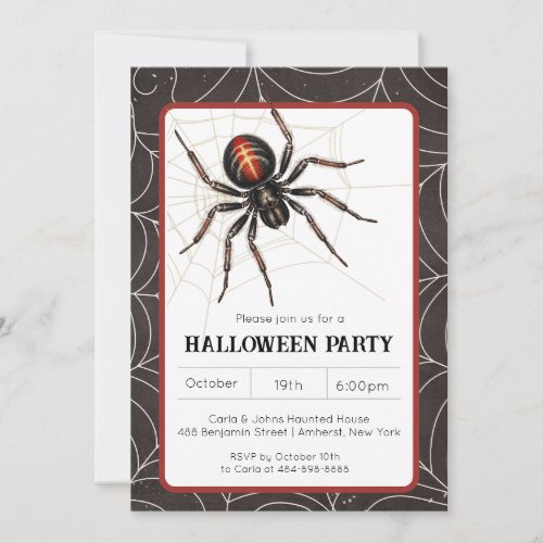 Spider Black Widow Halloween Party Invitation