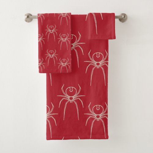  Spider _ Blood Red and Bone White Bath Towel Set