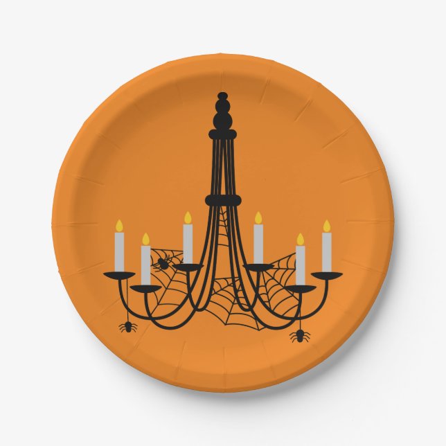 Spider chandelier Halloween gothic Paper Plates (Front)