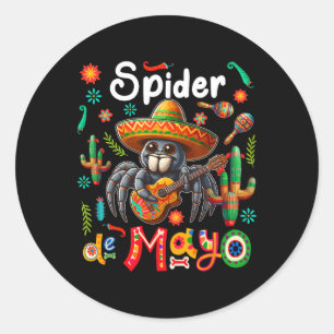 Spider Cinco De Mayo Mexican Sombrero Guitar Color Classic Round Sticker