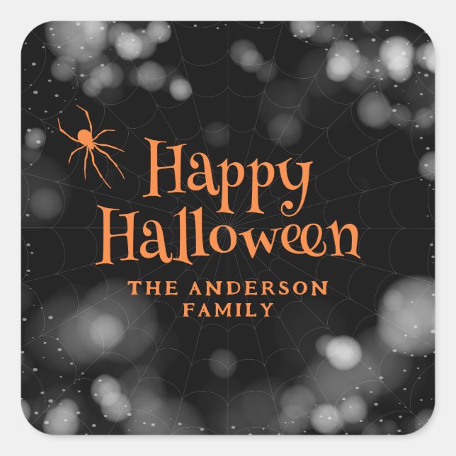 Spider Cobweb Happy Halloween Square Sticker (Front)