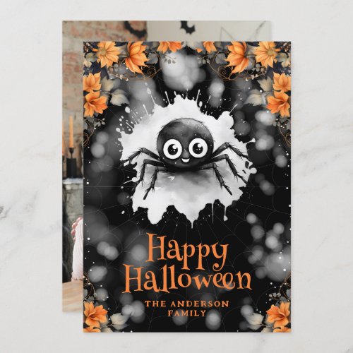 Spider Cobweb Photo Happy Halloween Card
