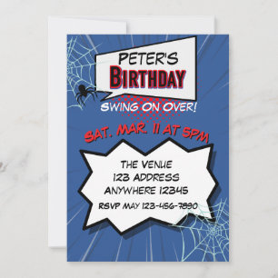 Spider Comic Blue Red Birthday Invitation