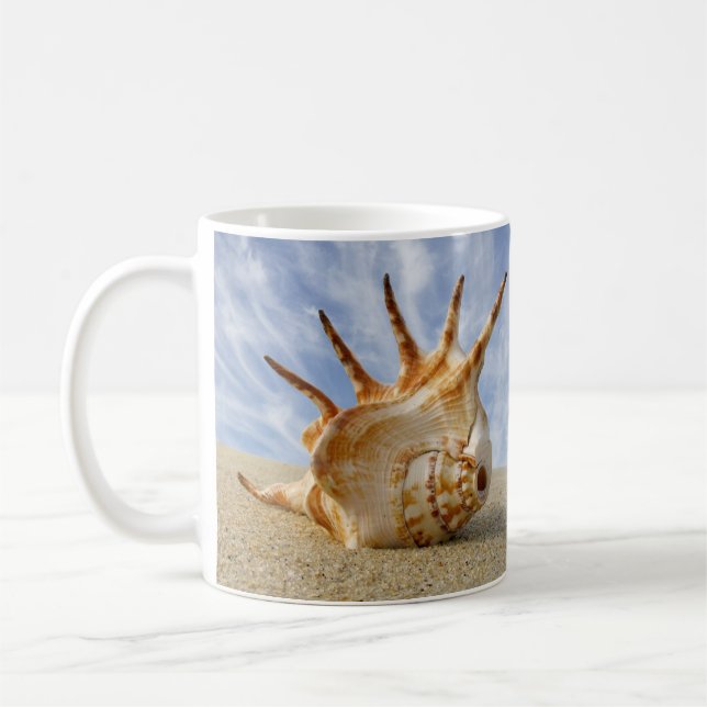 Spider Conch Shell on Sandy Beach Mug (Left)