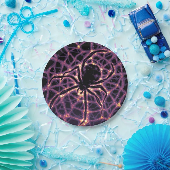 Spider Cosmic Web, Halloween Galaxy of Horrors Paper Plates (Party)