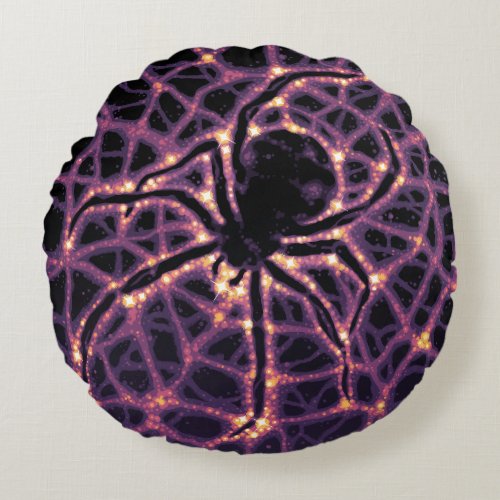 Spider Cosmic Web Halloween Galaxy of Horrors Round Pillow
