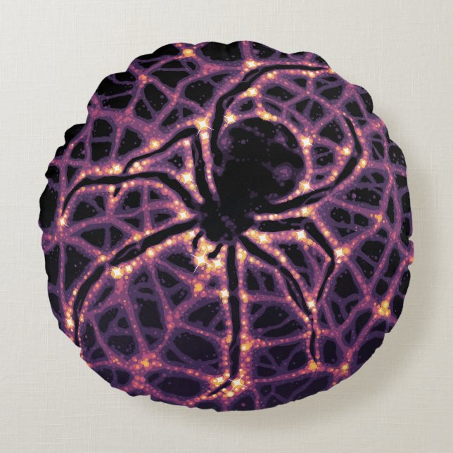 Spider Cosmic Web, Halloween Galaxy of Horrors Round Pillow (Front)