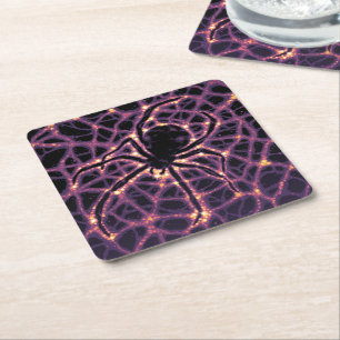 Spider Cosmic Web, Halloween Galaxy of Horrors Square Paper Coaster