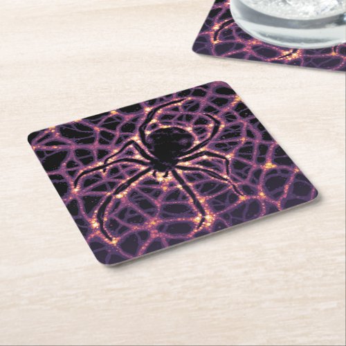Spider Cosmic Web Halloween Galaxy of Horrors Square Paper Coaster