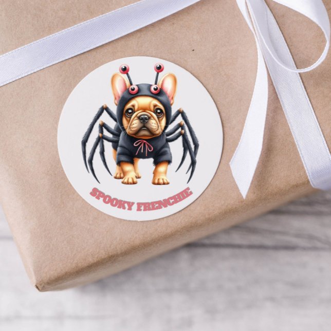Spider Costume Frenchie Pup Halloween  Classic Round Sticker (Creator Uploaded)