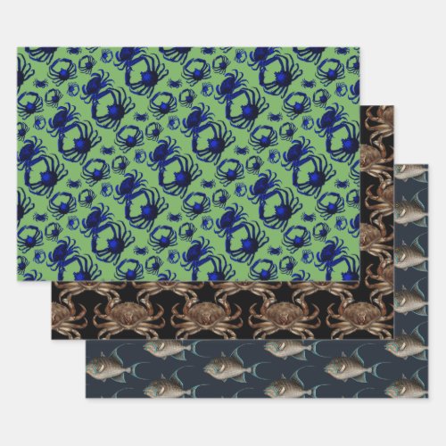 Spider Crabs Fish Patterned Wrapping Paper Sheets