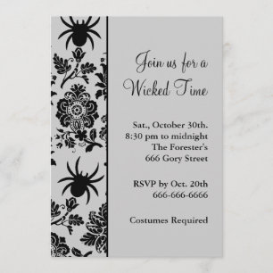Spider Damask Halloweeen Invitation (gray)