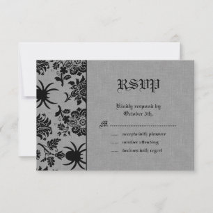 Spider Damask on Gray Linen RSVP Card