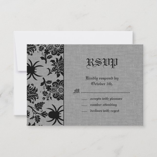 Spider Damask on Gray Linen RSVP Card (Front)