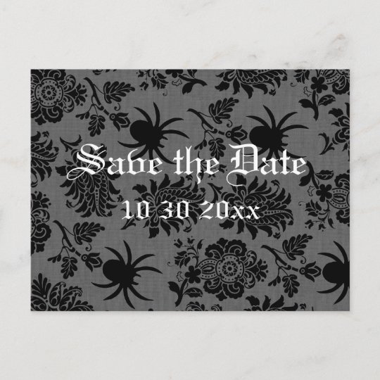 Spider Damask On Gray Linen Save The Date Announcement Postcard