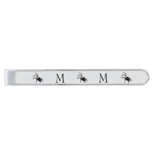 Spider Design Monogrammed Silver Finish Tie Bar