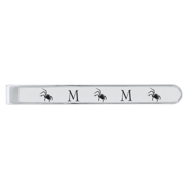 Spider Design Monogrammed Silver Finish Tie Bar (Front)