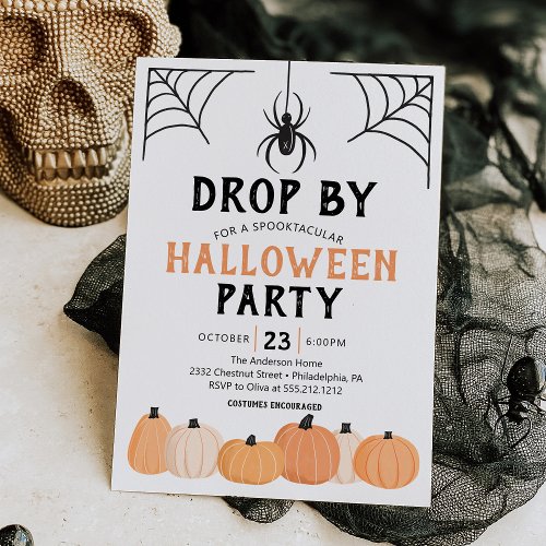 Spider Drop By Funny Halloween Party Invitation