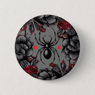 Spider Floral design Gothic style  Button
