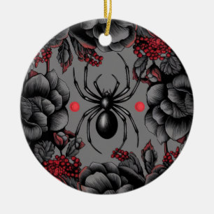 Spider Floral design Gothic style Ceramic Ornament