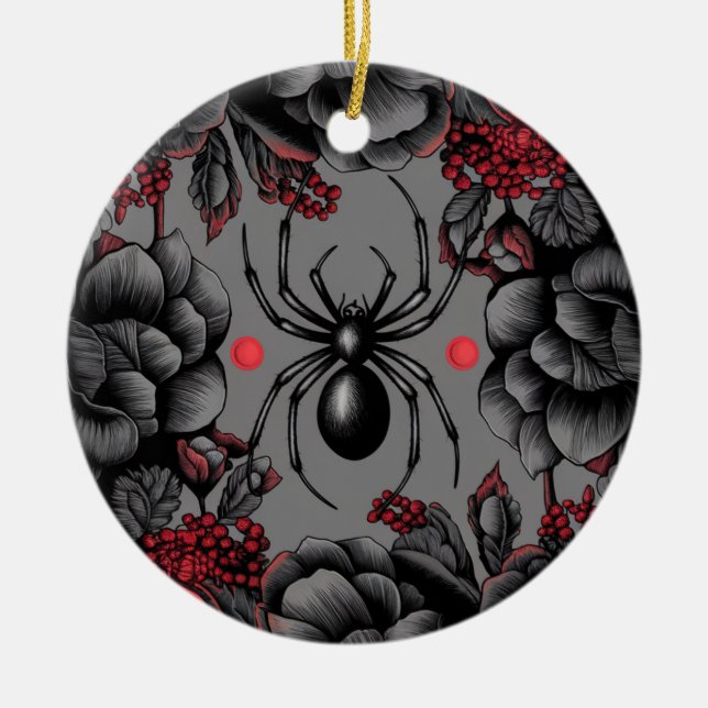 Spider Floral design Gothic style  Ceramic Ornament (Front)