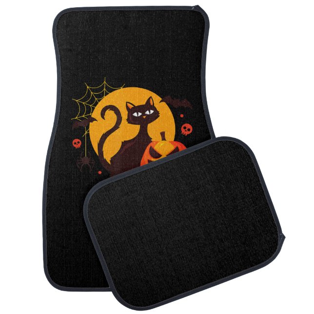 Spider Gift | Halloween Black Cat Spider Pumpkin Car Floor Mat (Set)
