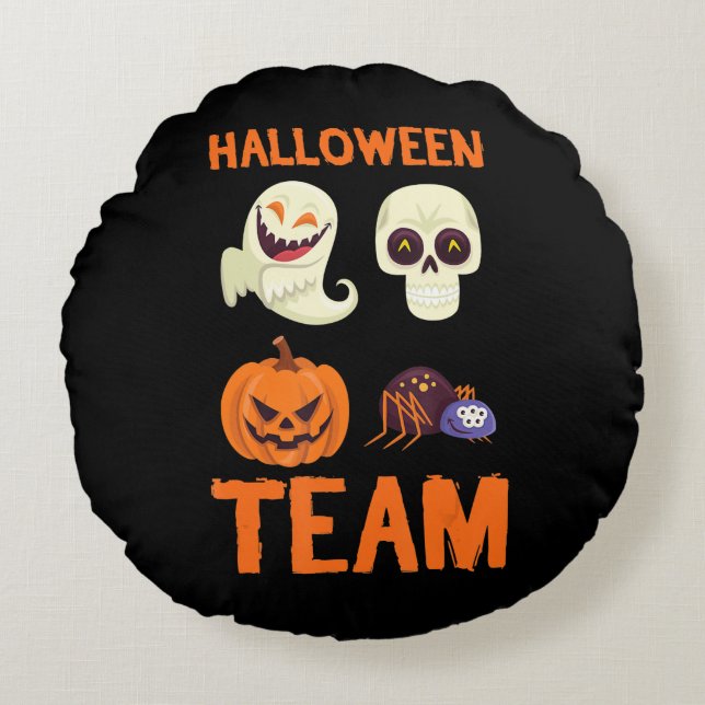 Spider Gift | Halloween Team Pumpkin Ghost Spider Round Pillow (Front)