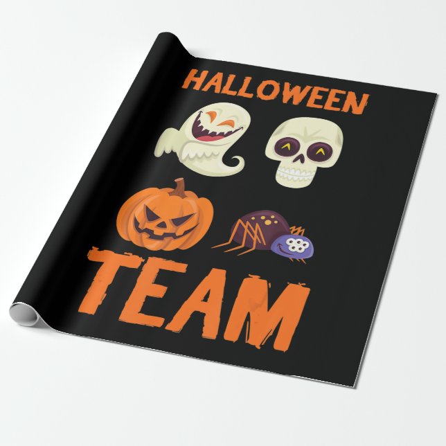 Spider Gift | Halloween Team Pumpkin Ghost Spider Wrapping Paper (Unrolled)