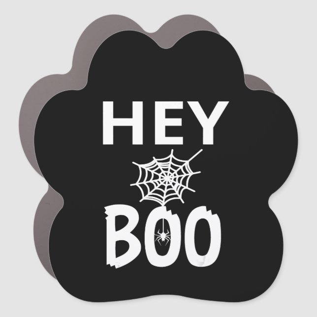 Spider Gift | Hey Boo Halloween Funny Spider Web Car Magnet (Front)