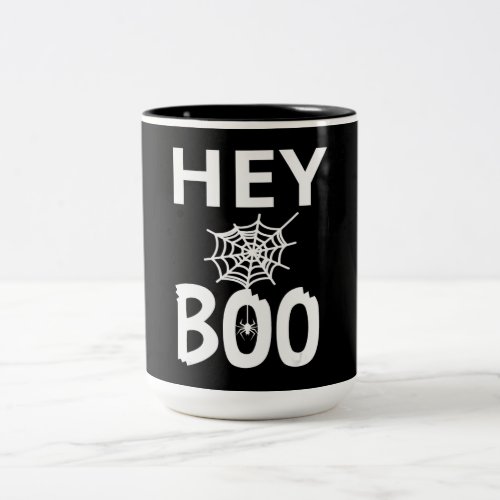 Spider Gift  Hey Boo Halloween Funny Spider Web Two_Tone Coffee Mug