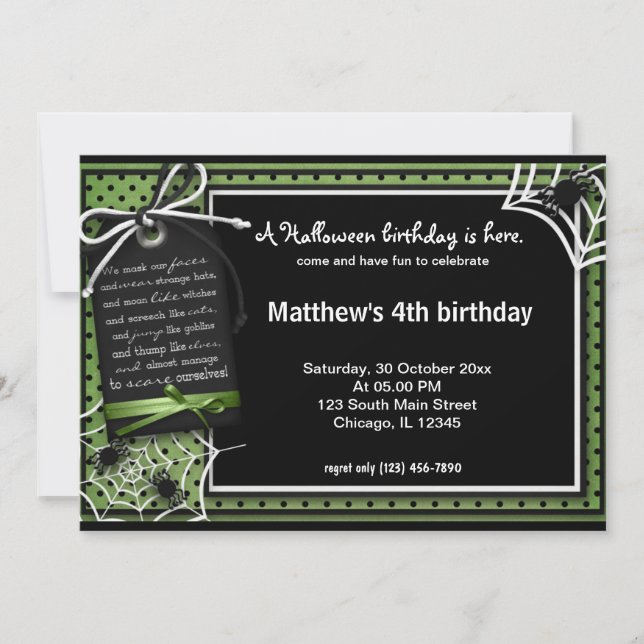 Spider Halloween Birthday Invitation (Front)