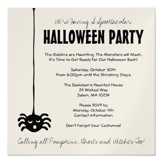 Spider Halloween Party Invitation - Square | Zazzle.com