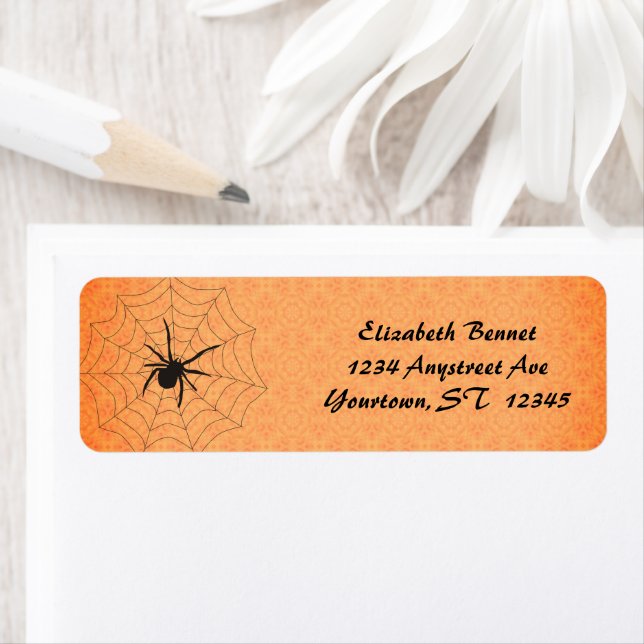 Spider in a Web Orange Background Halloween Label (Insitu)