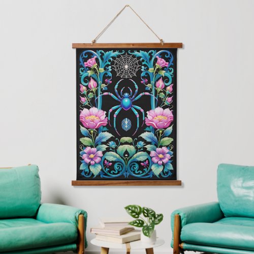 Spider in Flowers Pastel Goth Insect Art Hanging Tapestry