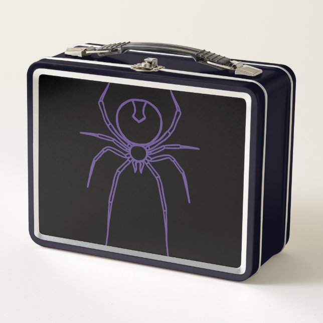 Spider in Purple and Black Metal Lunch Box (Front)