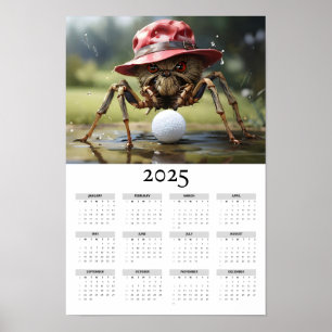 Spider in Red Hat Playing Golf Wall Calendar  Poster